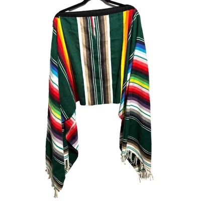 Poncho de Colección Manta Serape Tejido a Mano Suroeste Mexicano Arco Iris Off Shouder OS Foto 1 de 4