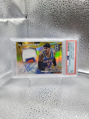 2014 Spectra Carmelo Anthony Superstar 3 Clr Patch Auto Gold Prizm #'d /10 PSA 7 - Image 1 of 2