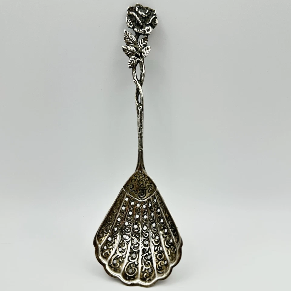 Cuchara para servir festoneada de plata alemana Christoph Bach Hildesheim Rose 835 CB Foto 1 de 4