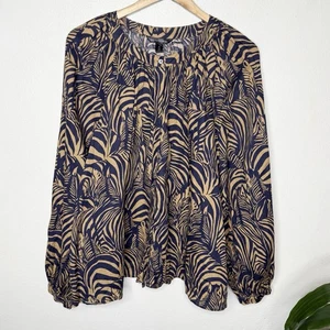 Banana Republic Zebra Print Brown Linen Button Front Blouse Top Women’s XL Boho - Picture 1 of 10