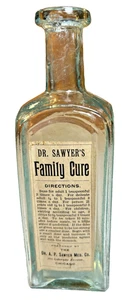 Antique Dr Sawyer’s Family Cure Med Bottle Labeled Chicago Illinois Tooled Lip - Picture 1 of 13