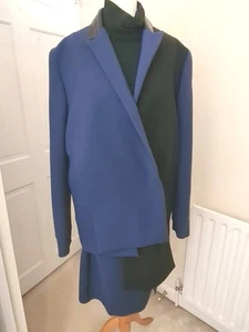 Costume National Designer Blue & Black Dress & Coat Wedding Wool Outfit Sz 42 - Picture 1 of 13