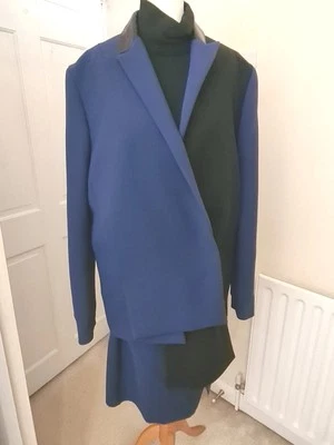 Costume National Designer Blue & Black Dress & Coat Wool Outfit Sz 42 RRP £2400 - Image 1 of 4