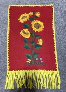 Vintage Hungarian Floral Hand Embroidered Felted Wool Wall Hanging 69x37cm - Picture 1 of 7