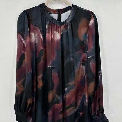 Vestido Misook Mujer Mediano Negro Multicolor Estampado Abstracto Manga Larga Midi Foto 1 de 4