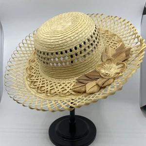 Vintage Decorative Straw Ladies Hat Circular Brim Fancy - Picture 1 of 6