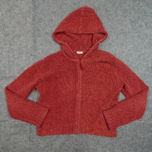 J. Jill Sweater Womens Small Hooded Hoodie Knit Chenille Full Zip Red Soft - Picture 1 of 9