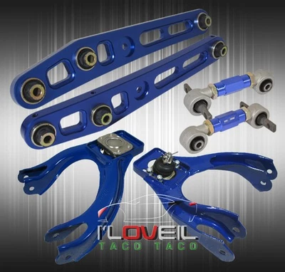 For 92-95 Civic Del Sol Blue Lower Control Arm LCA + Adj. Front Rear Camber Kit - Image 1 of 3