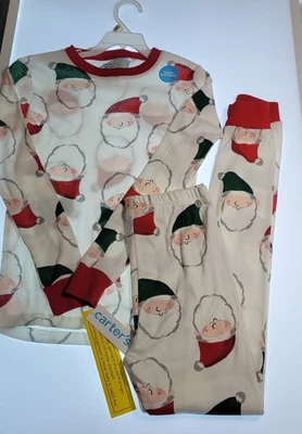 Conjunto de pijama Carter's infantil algodão Natal branco tamanho 12 Papa Noel - Imagem 1 de 4