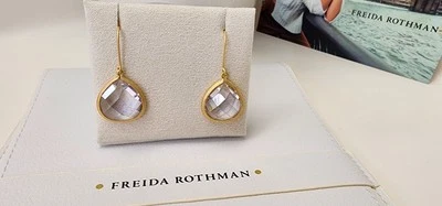 Brincos Freida Rothman ouro fosco 14k sobre prata esterlina CZ lágrima gota pendurada - Imagem 1 de 3