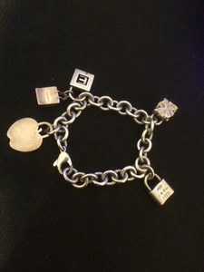 Antique Fully Hallmarked Tiffany & Co 925 Sterling Silver Bracelet with 5 Charms - Picture 1 of 12