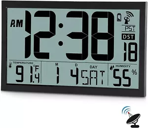 Stylish Battery Operated Digital Wall Clock - Indoor Temperature & Humidity - Picture 1 of 11