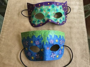 2 Paper Mache Venetian Mardi Gras Masquerade Masks  Esperanza Los Cabos 2004 - Picture 1 of 5
