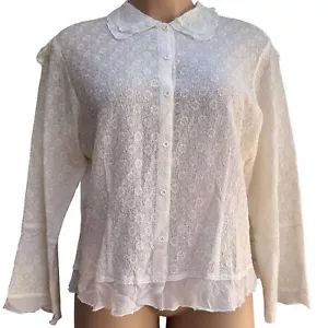 J.Jill Textured Lace Button-Up Blouse Size 2X White Ivory Sheer Ruffled Hem NEW - Picture 1 of 16