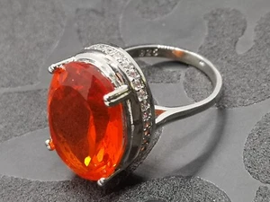 Mozambique Spessartite Garnet White Sapphires Sterling Silver Ring Size 8 (14K) - Picture 1 of 15