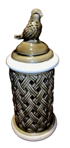 Woven Bird 16.5" Sage Green Ceramic Hurricane Flameless Candle Valerie Hill - Picture 1 of 3