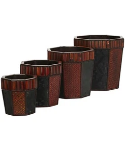 Nearly Natural Bamboo Octagon Decorative Planters - Set of 4. NEW - Picture 1 of 1