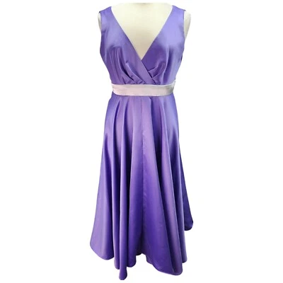 Vestido formal 1XL? Maxi vestido de satén púrpura DEFECTOS artesanía invitada de boda hecho en casa Foto 1 de 4