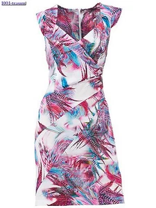 Vestido Ashley Brooke Heine rosa colorido estampado de plumas talla 34 38 40 NUEVO - Imagen 1 de 1