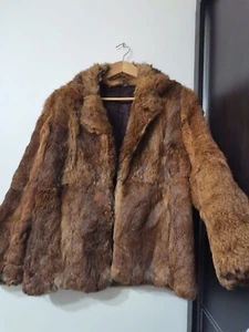 VTG Genuine Rabbit Fur Short Jacket Rusty Orange Brown Small 22 Made in Korea - Picture 1 of 19