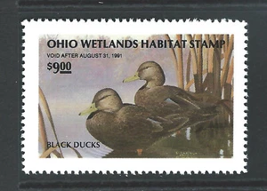 Bigjake: #OH-9, $9.00 Black Ducks, sello de pato de Ohio 1990 - Imagen 1 de 2