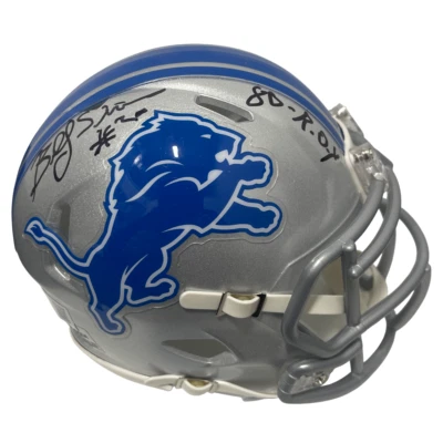 Minicasco de velocidad firmado por Billy Sims Lions con 80 ROY Beckett Witness certificado de autenticidad BAS Foto 1 de 4