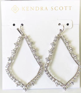 Auth Kendra Scott SOPHEE CRYSTAL SILVER Drop Frame Hoop Earrings & Dust Cover - Picture 1 of 7