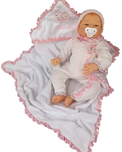 Realistic Vinyl Baby Doll Blonde Painted Eyes PJs Blanket Pacifier See Condition - Picture 1 of 17