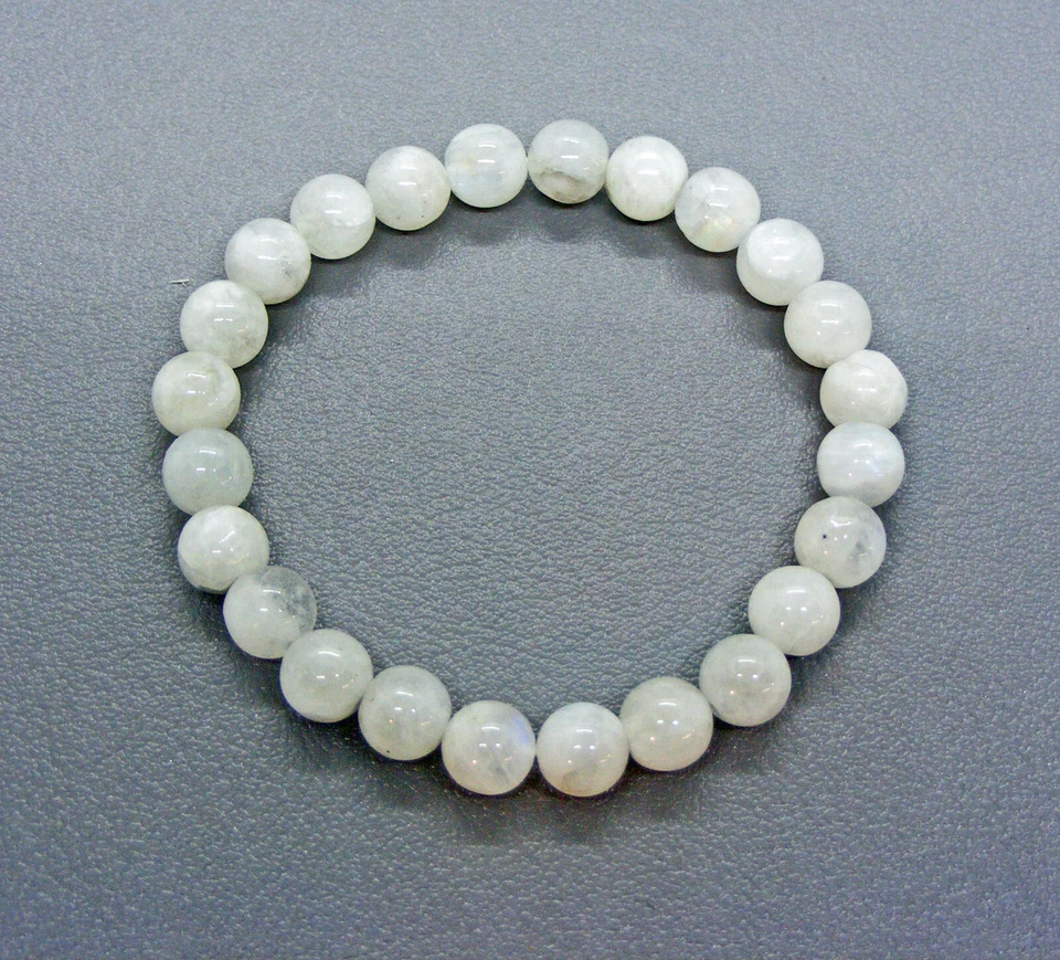 REGENBOGEN-MONDSTEIN / WEISSER LABRADORIT Edelstein-Kugel-Armband-8 mm/19 cm - Bild 1 von 1