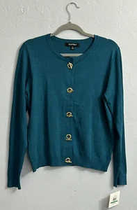 Neu mit Etikett Ellen Tracy Damenpullover türkisblau Knebelknöpfe Größe Large - Bild 1 von 9