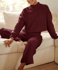 Coeur de Vague rotweinfarbenes kurzes Sweatshirt & Lounge-Hose mit Stehkragen Damengröße M - Bild 1 von 3