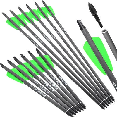 12X7.5/15'' Carbon Arrows Crossbow Bolts SP400 2'' Vanes Screw In Point Hunting - Image 1 of 4
