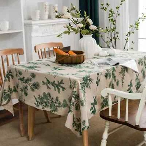 Tablecloth Green Pine Cotton Printed Table Mat Dining Room Table Cover Non-Slip - Picture 1 of 13