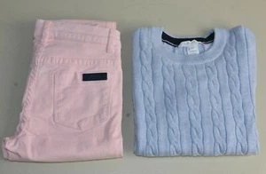 $141 NEW Jacadi Paris 2 PC SET Girls Pink JEANS + Blue Cable Knit SWEATER   6 A  - Picture 1 of 12