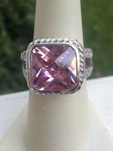 *Gc GUESS* (12 GRAMS) .925 Sterling Silver Gorgeous Pink Gemstone & CZ Ring SZ 7 - Picture 1 of 4