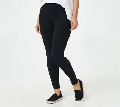 New Denim & Co. MP Active Petite Duo Stretch Printed Leggings Black QVC 3994 - Image 1 of 4