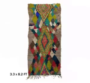 Vintage Handmade Moroccan Rug Geometric Berber Cotton Hallway Rug 3'3"x8'2" ft - Picture 1 of 15