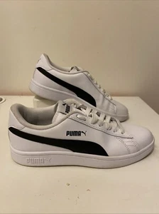 Size Uk 5 Puma Smash Leather Trainers Sneakers Unisex White/Puma Black - Picture 1 of 15