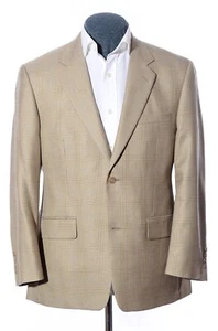 40S Short Classic-Fit Tasso Elba Taupe Plaid Silk/Wool Blend Sport Coat Blazer - Picture 1 of 10