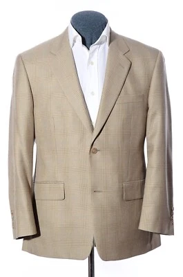 Blazer Abrigo Deportivo 40S Corto Ajuste Clásico Tasso Elba Taupe Cuadros Mezcla Seda/Lana Foto 1 de 4