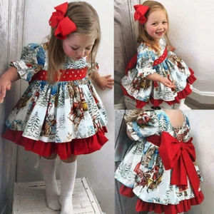 Toddler Baby Girl Christmas Clothes Bow Santa Dress Xmas Party Princess Dress - Picture 1 of 13