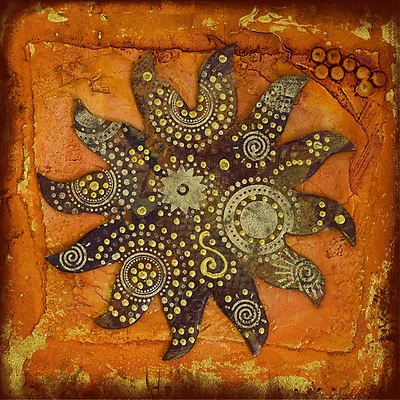Australia dreaming sun tribal art energy painting rustic print 39" x 39" - Image 1 of 4