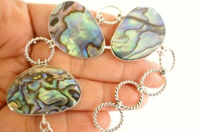 Green Pau Abalone Shell 3 Stone 925 Sterling Silver Link Bracelet - Image 1 of 4