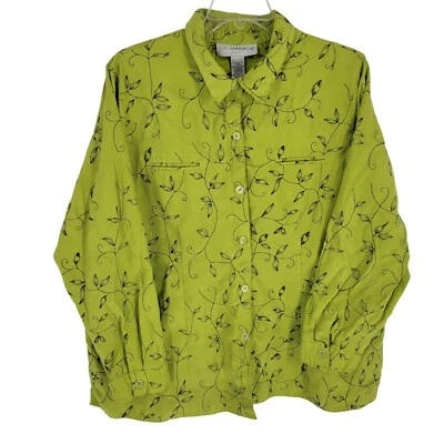 Blusa De Colección Sag Harbor Bordada Estampado de Hojas Abotonada 24W Hada Imitación Gamuza Foto 1 de 4