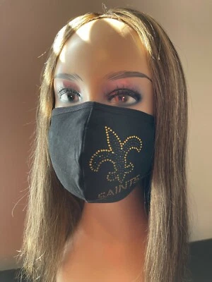 New Orleans Saints Bling Face Mask With Filter Black and Gold - Image 1 of 4