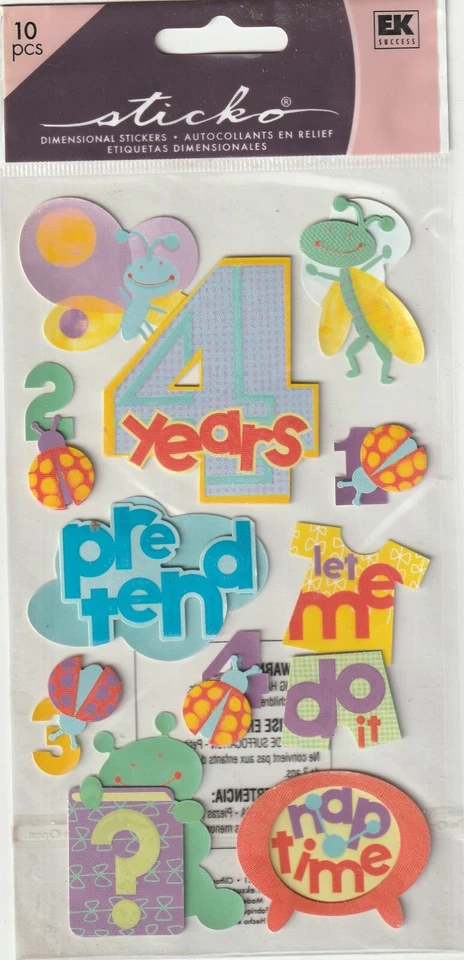 ¡NUEVO! Sticko Four 4 AÑOS Tema Preescolar Pegatinas 3D 79519 ¡Envío Rápido GRATIS! Foto 1 de 1