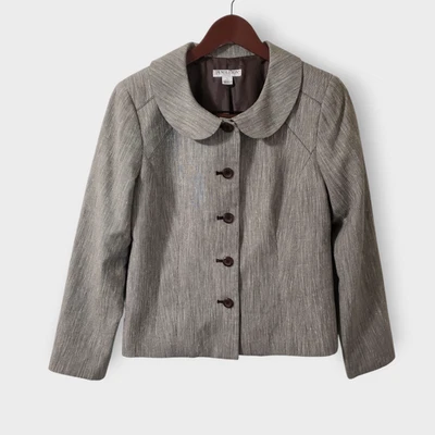 Pendleton Womens Wool Silk Peter Pan Collar Blazer Brown Gray Sz 10P Preppy  - Image 1 of 4
