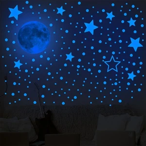 PVC Glow in the Dark Moon and Stars Wall Decals for Kids Room Easy Application - Picture 1 of 7