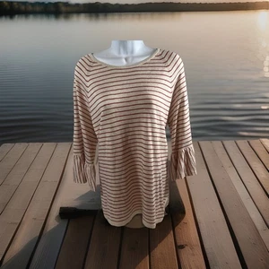 J. Jill Damenpullover groß haferflockenrot gestreift Leinenmischung Glockenärmel - Bild 1 von 9