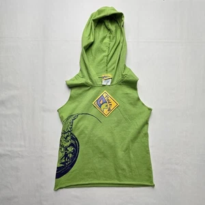 Kids Hoodie Vest Size 10 Green Plaid Fish Surfing Sleeveless Hoodie Tee - Picture 1 of 6